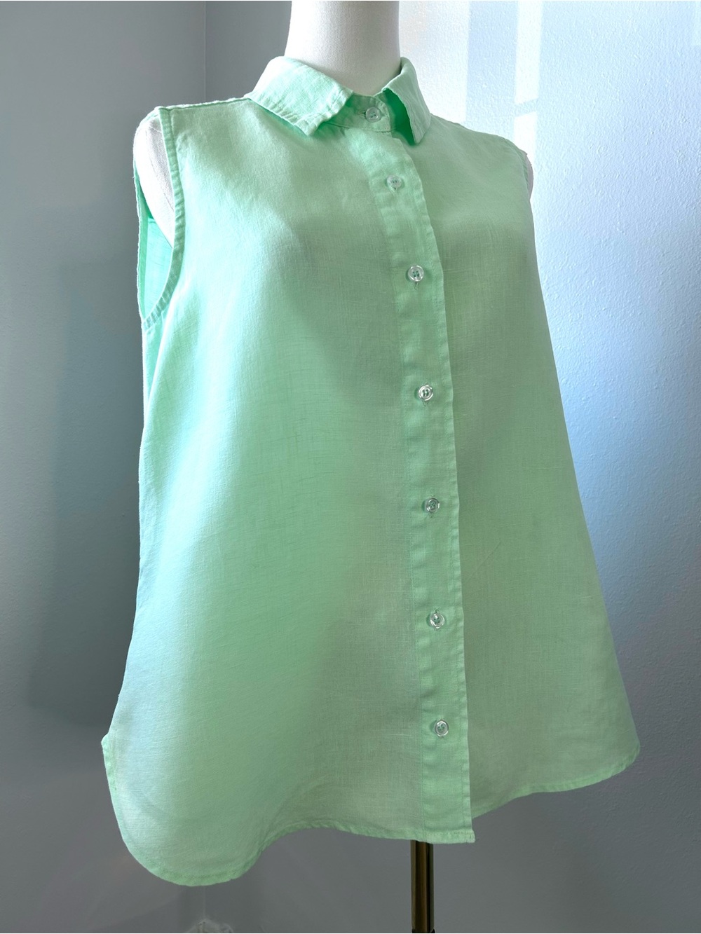 Lulu B Mint Green Linen Sleeveless Collar Button Down Top Womens L